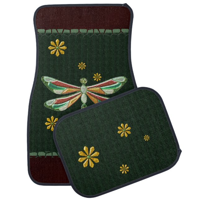 Dragonfly Elegant Jeweled 2 Folk Art Car Floor Mat (Set)