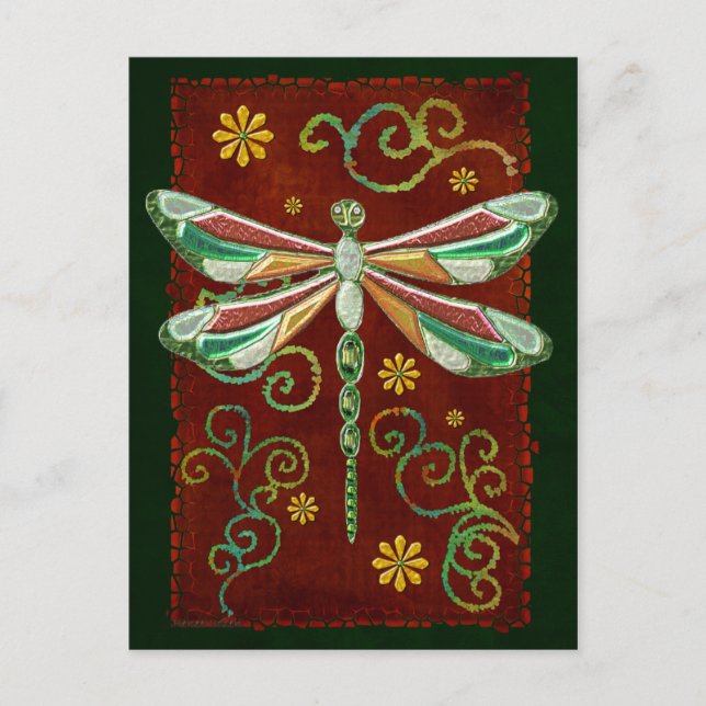 Dragonfly Elegant Jeweled 2 Folk Art Postcard (Front)