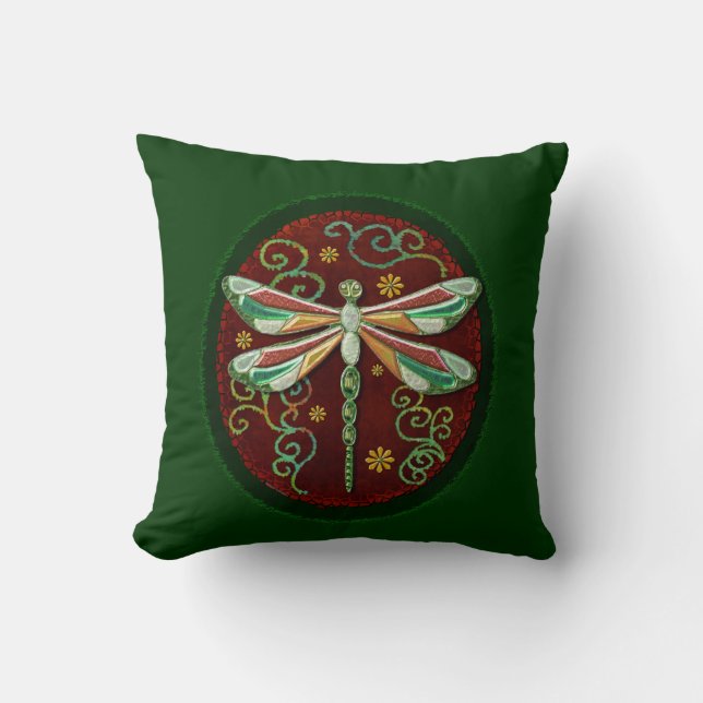 Dragonfly Elegant Jeweled 2 Folk Art Throw Pillow (Front)
