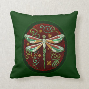 Dragonfly Elegant Jeweled 2 Folk Art Throw Pillow