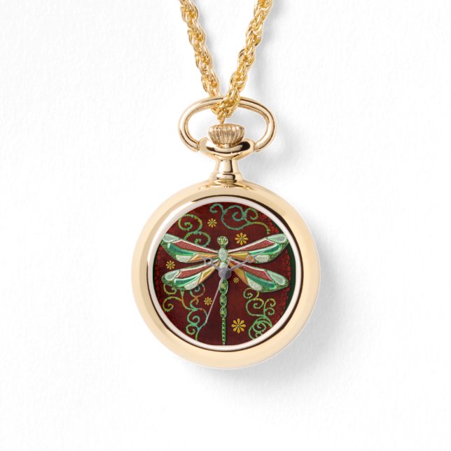 Dragonfly Elegant Jeweled 2 Folk Art Watch (Front)