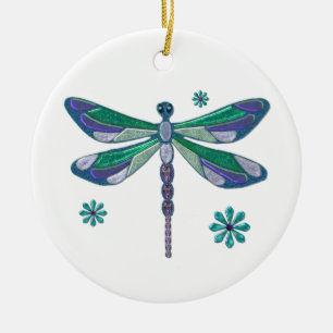 Dragonfly Elegant Jeweled  Folk Art Ceramic Ornament