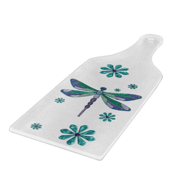 Dragonfly Elegant Jeweled Folk Art Cutting Board (Corner)