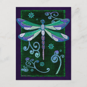 Dragonfly Elegant Jeweled Folk Art Postcard