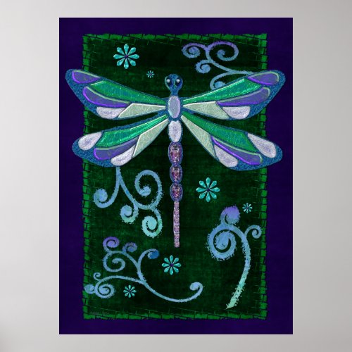 Dragonfly Elegant Jeweled Folk Art Poster