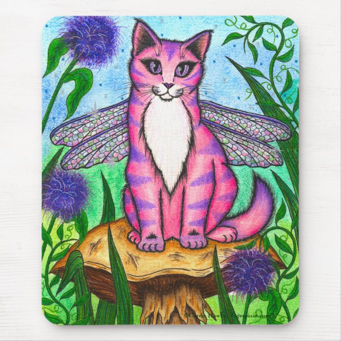 Dragonfly Fairy Cat Fantasy Art Mousepad