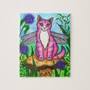 Dragonfly Fairy Cat Mushroom Fantasy Art Puzzle