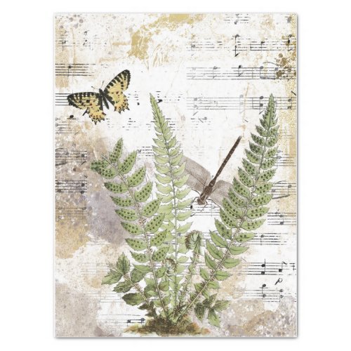 Dragonfly Fern Butterfly Music Gold Decoupage Idea Tissue Paper