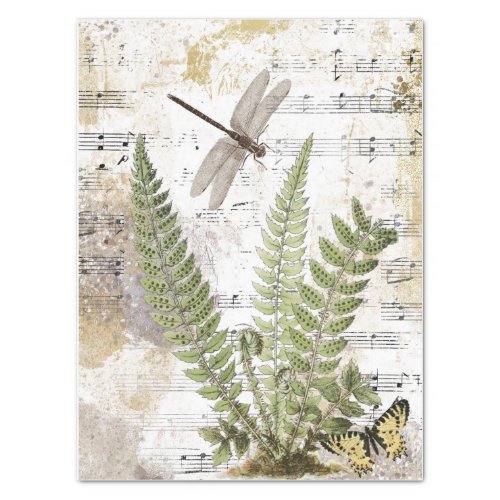 Dragonfly Fern Butterfly Music Gold Decoupage Idea Tissue Paper