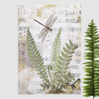 Dragonfly Fern Butterfly Music Gold Decoupage Idea Tissue Paper