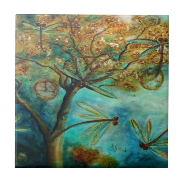 Dragonfly Flirtation Ceramic Tile (Front)