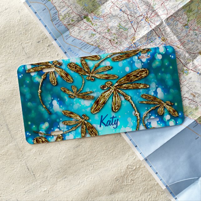Dragonfly Flit Bubbles License Plate (In Situ)