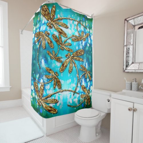 Dragonfly Flit Bubbles Shower Curtain