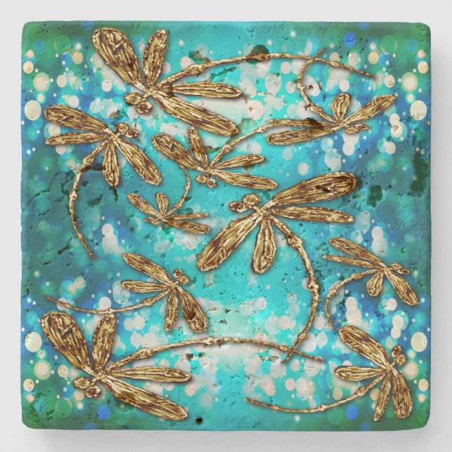 Dragonfly Flit Bubbles Stone Coaster (Front)