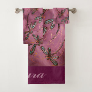Dragonfly Flit Dusky Rose Bath Towel Set