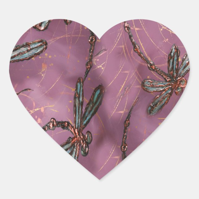 Dragonfly Flit Dusky Rose Heart Sticker (Front)
