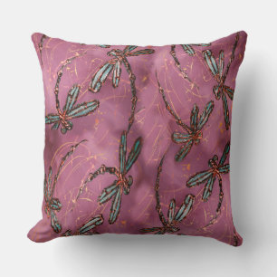 Dragonfly Flit Dusky Rose Throw Pillow