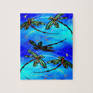 Dragonfly Flit Electric Blue Jigsaw Puzzle