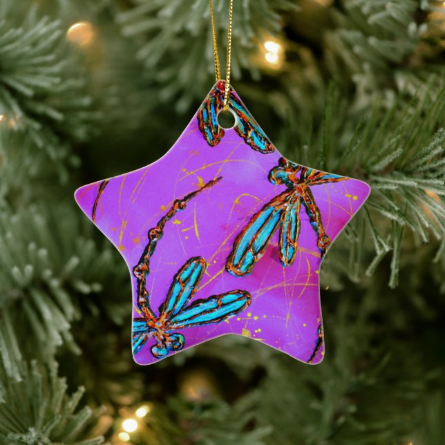 Dragonfly Flit Electric Pink Christmas Ornament (Tree)