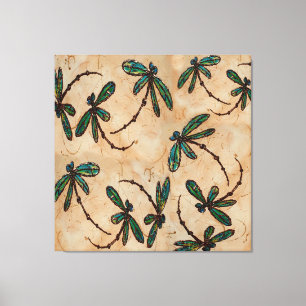 Dragonfly Flit Rustic Cream  Canvas Print
