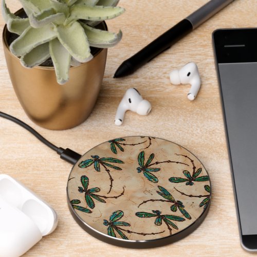 Dragonfly Flit Rustic Cream Wireless Charger