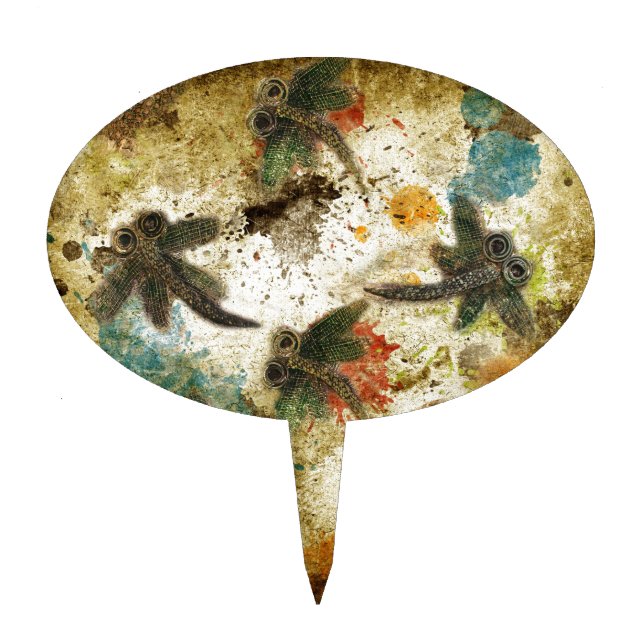 Dragonfly Flit Rustic Splash Cake Topper (Front)