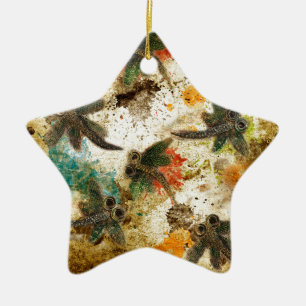 Dragonfly Flit Rustic Splash Ceramic Ornament