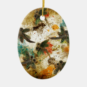 Dragonfly Flit Rustic Splash Ceramic Ornament