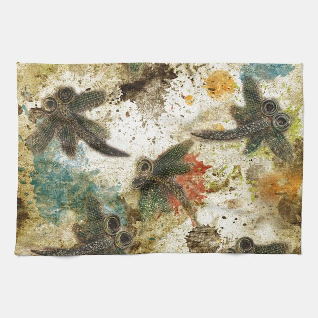 Dragonfly Flit Rustic Splash Kitchen Towel (Horizontal)