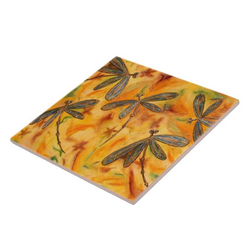 Dragonfly Flit Warm Breeze Ceramic Tile