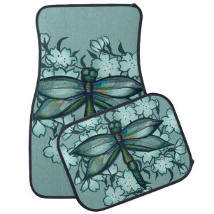 Dragonfly Floral Art dragonflies flower art floral Car Floor Mat