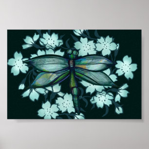 Dragonfly Floral Art dragonflies flower art floral Poster