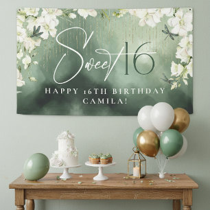 Dragonfly Floral Happy Sweet 16 Sage ID1310 Banner
