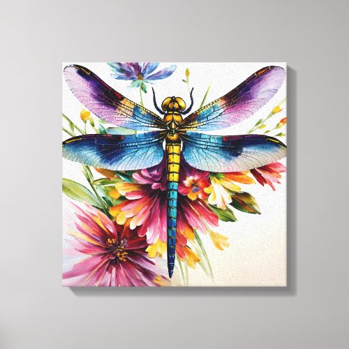 Dragonfly Floral Multicolor Art Canvas Print