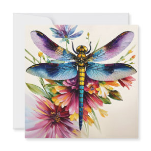 Dragonfly Floral Multicolor Art Holiday Card