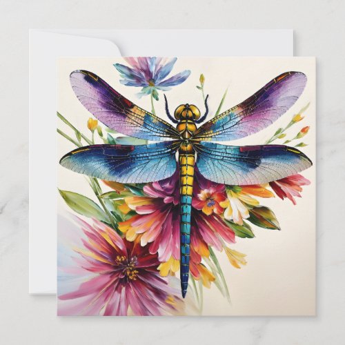 Dragonfly Floral Multicolor Art Holiday Card