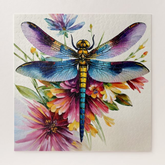 Dragonfly Floral Multicolor Art Jigsaw Puzzle (Vertical)