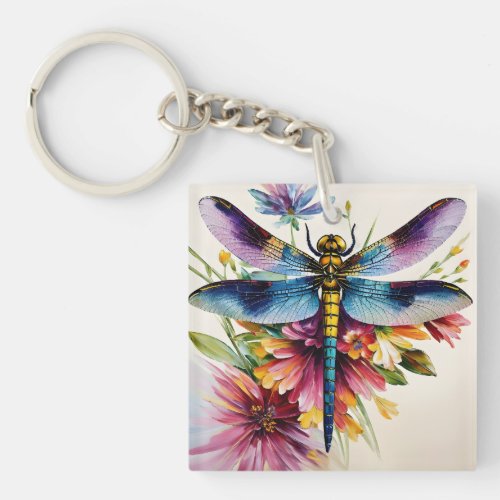 Dragonfly Floral Multicolor Art Keychain
