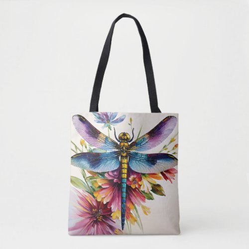 Dragonfly Floral Multicolor Art Tote Bag