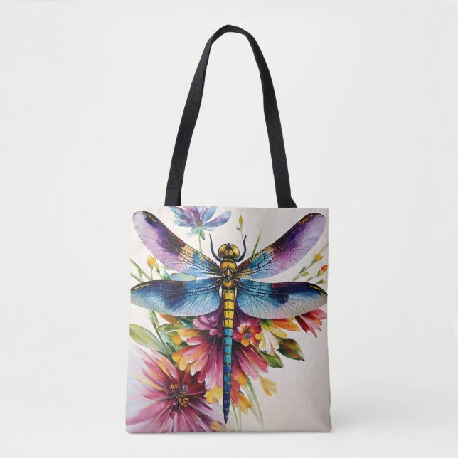 Dragonfly Floral Multicolor Art Tote Bag (Front)