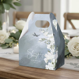 Dragonfly Floral Sweet 16 Dusty Blue ID1310 Favor Boxes