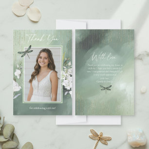 Dragonfly Floral Sweet 16 Sage Green ID1310 Thank You Card
