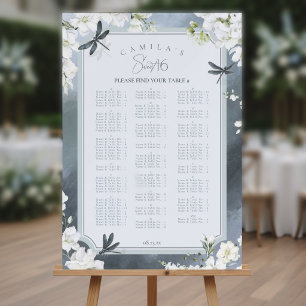 Dragonfly Floral Sweet 16 Seating Chart Blu ID1310 Foam Board