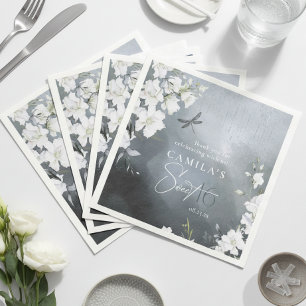 Dragonfly Floral Sweet 16 Thank You Blue ID1310 Paper Dinner Napkins
