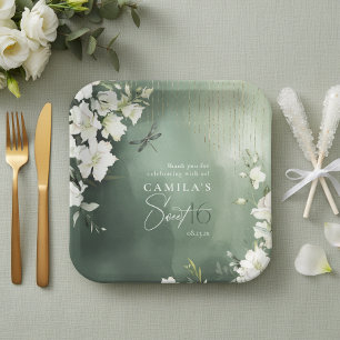 Dragonfly Floral Sweet 16 Thank You ID1310 Paper Plates