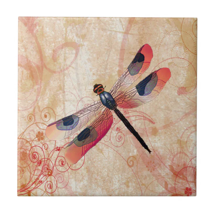 Dragonfly Flourish Tile | Zazzle