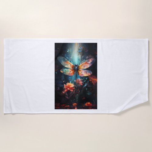 Dragonfly Flower Art _ Stained Glass Beach Towel