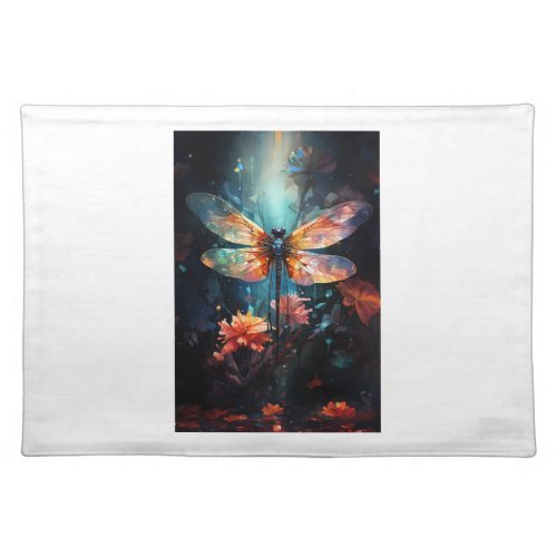 Dragonfly Flower Art _ Stained Glass Cloth Placemat
