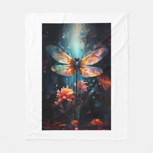 Dragonfly Flower Art _ Stained Glass Fleece Blanket