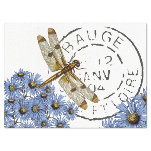 Dragonfly Flower French Postmark Vintage Decoupage Tissue Paper